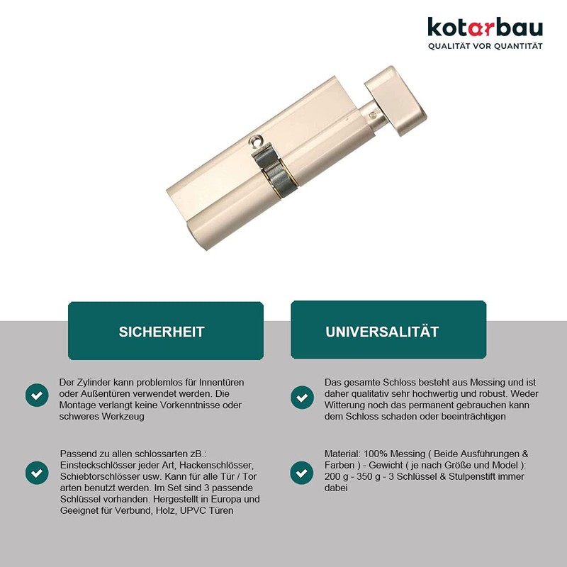 KOTARBAU 5907465919593 Lock Cylinder, Nickel, A 40 / B 40