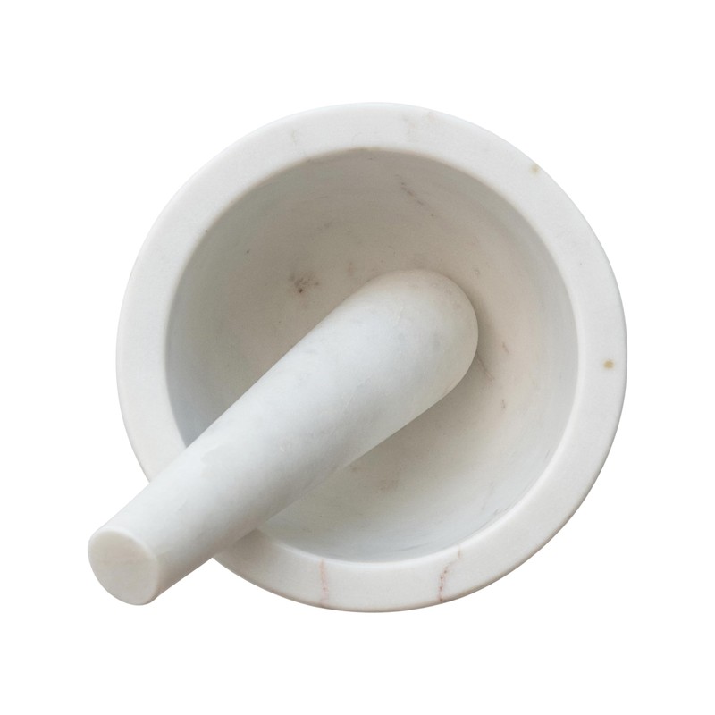 Creative Co-Op Marble Mortar and Pestle, White
