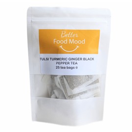 Better Food Mood Tulsi Turmeric Ginger Black Pepper Tea Bags (25 teabags) | May Aid Digestion & Boost Immunity | No Caffeine
