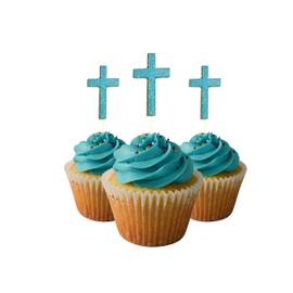 Easter Cross first communion Cupcake Topper card stock Color 12 pc Pack Decoration Blue