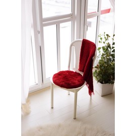 Hollert Lambskin Seat Cushion, Diameter 40 cm, Red, Merino Seat Cushion, Fur for Chairs, Cuddly Soft