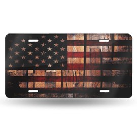 Vintage American Flag Front License Plate Aluminum Decorative License Plates Funny Metal Car Plate 6"X12" Novelty Vanity Tag Cover with 4 Holes Car Decor Accessory