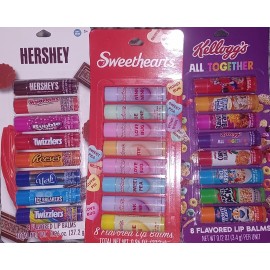 Hershey's Lot of 3 8 Packs Lip Balm Hersheys Sweethearts and Kellogg's 24 Total