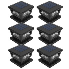 Sumaote Solar Post Lights, Outdoor Solar Post Cap Light Fits 4 x 4 Wood, 3x3 & 4x4 PCV/Vinyl Fence Posts Deck Light 6500K Cool White for Garden Yard Porch Railing, IP65 Waterproof, Black Shell, 6 Pack