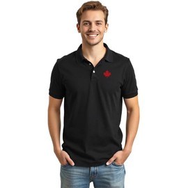 Mens Premium Canada Piqué Polo Shirt, 100% Cotton Custom Handmade Canada Maple Leaf Polo Shirt for Men L3 (Black, L)