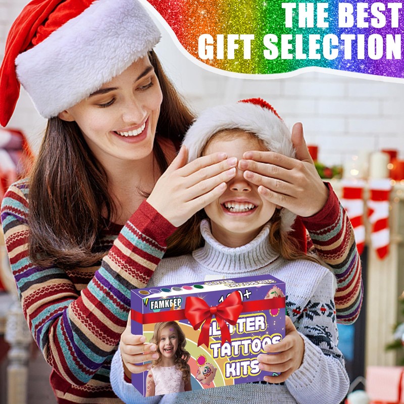 FAMKEEP Glitter Tattoo Set Children, Temporary Glitter Tattoo, 42 Colours