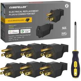 CUBEFELLER® Extension Cord Ends Male Kit, Replacement Plug, 15Amp, 125Volt, NEMA 5-15P, 2Pole 3Wire Grounding,Comes with Screwdriver, ER2106M (6pcs)