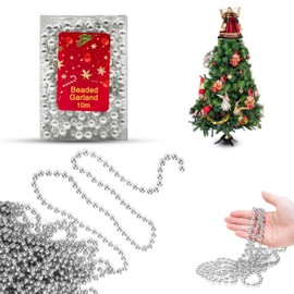 Silver Christmas Tree Beads 10M - Luxury Shatterproof Bead Garland for Xmas Tree Ornaments, Home, Window, New Year Party and Wedding Decorations