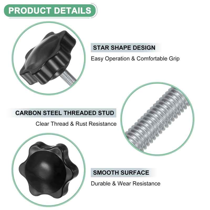 M METERXITY 6-Pack Star Clamping Knobs, M6x25mm Male Thread Hand