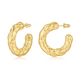 Gold Chunky Hoop Earrings for Women 14K Gold Plated Hoop Earrings Hypoallergenic Chunky Gold Hoop Earrings for Women Earrings Thick Gold Hoop Earrings for Women Gold Jewelry for Women, Copper, No