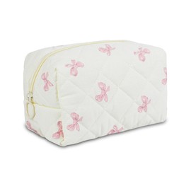 YRWE Quilted Makeup Pouch, Small Makeup Bag for Purse, Cute Cotton Puffy Cosmetic Bag Aesthetic Toiletry Bag for Women and Girls