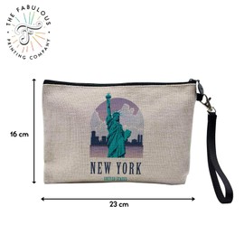 Tasche aus Leinen – New York United States Illustration USA Freiheitsstatue – Kosmetiktasche aus Leinen in Leinenoptik – Geldbörse – 15 x 10 cm, leinen, 23.5 x 15 cm, Kosmetiktasche