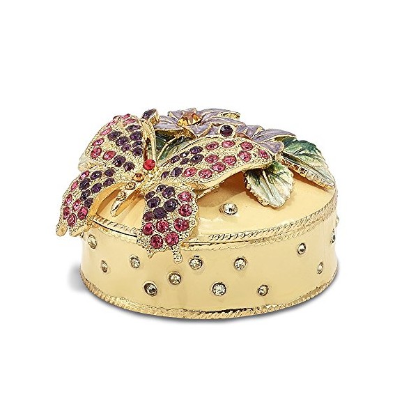 Saris and Things Bejeweled Flowered Butterfly Trinket Box with Charm Pendant