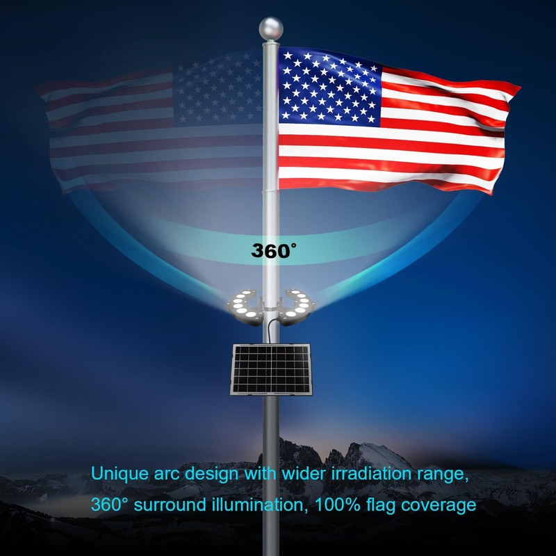 Flag Pole Light Solar Powered 6000K Brightest Solar Flag Pole