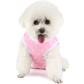 Etdane Recovery Suit for Dog Cat After Surgery, Surgical Onesies for Female Male Doggy Pet Post-Operative Vest Shirt Alternative Cone E-Collar Abdominal Wounds Protector Pink Star X-Small