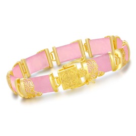 HPQQ Pink Jade Bracelet for Women 18k Gold Plated Sterling Silver Jade Jewelry Fortune Good Luck Gemstone Bangle Bracelet Birthday Christmas Gifts for Mom Grandma Wife Her