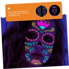 FOMIYES 3sets Uv Blacklight Temporary Fluorescent Skull Flower Face Stickers Day of The Dead 16sheets*3