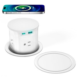 Pop Up Countertop Outlet with 15W Wireless Charger,Pop up Outlet,Max 20W USB Power Delivery,3.9" Space Saver Recessed Outlet,Pop Up Electrical Outlet with 4 Outlets 2 USB Ports for Home Office.