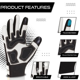 SAWANS Leather Gardening Working Gloves Garden Thorn Proof Breathable Construction Flexible Mechanic for Work Mens Women Utility Safety Gloves Rigger Driving Electrician Multipurpose (White, XL)
