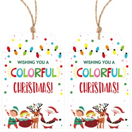 Christmas Gift Tags Merry Christmas Gift Tags with String 50 PCS Xmas Light Gift Tags Holiday Design Tags for Christmas Presents, Gift Wrapping, Christmas Decoration (Colorful Christmas)