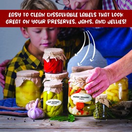 MESS Dissolvable Canning Labels for Jars - Dissolvable Food Labels - 1x2.25 in. 150/Roll - Removable Labels - Mason Jar Labels Stickers - Dissolvable Labels for Canning Jars - Jam, Preserves (Classic)