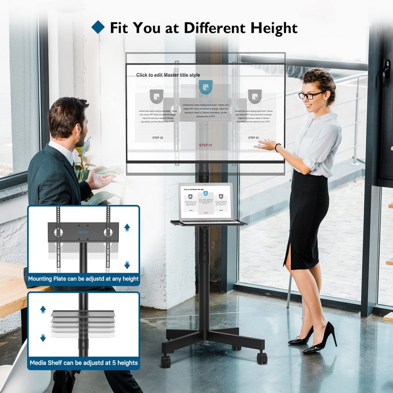 BONTEC Mobile TV Stand for 23-60 Inch TVs, Rolling TV