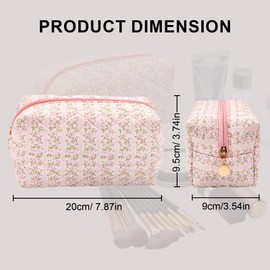 Long Keeper Cute Floral Cotton Cosmetic Bag Toiletries & Beauty Essentials Small Travel Makeup Bag Kawaii Flowers Zipper Make Up Cosmetic Pouch for Women Girls (Pink Floral Wreath)