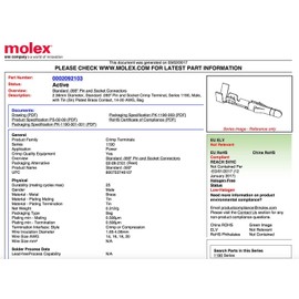 Molex Connector Lot, (6-Circuits) w/14-20 AWG .093" Pins, Pitch .198", 6A, 600V