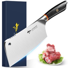 MAD SHARK Meat Cleaver, Professional 7.5 Inch Bone Chopping Butcher Knife with Heavy Duty Blade, German Military Grade Composite Steel, Chinese Chef's Bone Cutting Knife for Home Kitchen & Restaurant