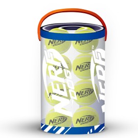 Nerf Dog 16-Piece Dog Toy Gift Set, Includes 16 2.5in Squeak Tennis Balls and a 10.25in Bucket, Nerf Tough Material, Green