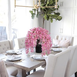 Artificial Flower Tree 13.8" Tall with Wisteria Flower and Realistic Wood Fake Bonsai Tree Plants Zen Garden Faux Plants for Home Bedroom Office Bathroom Pink Centerpiece Decor