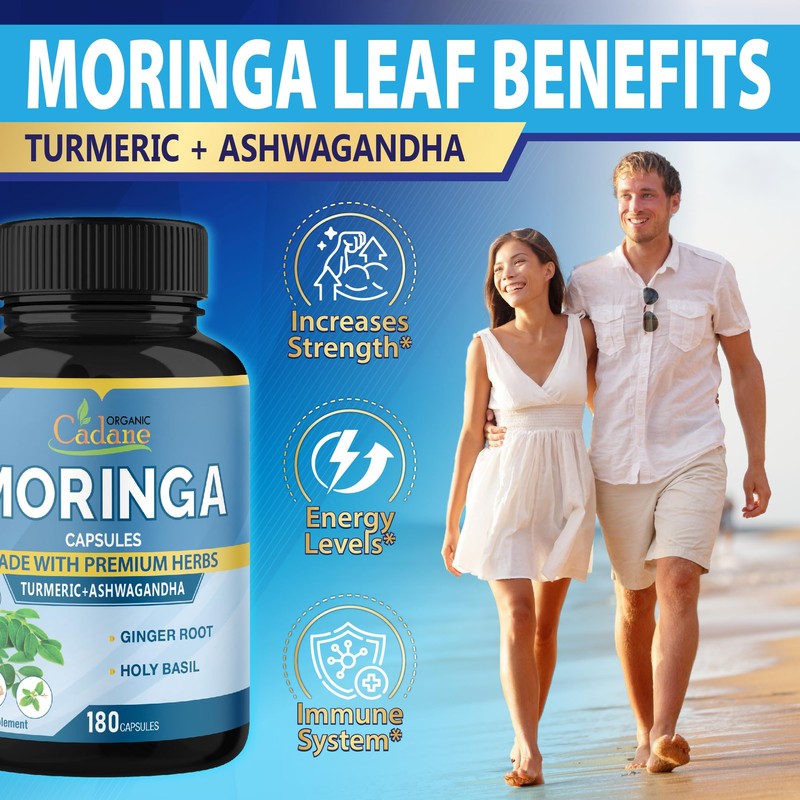 Cadane Moringa Extract Capsules, 6 Months Supply with Ashwagandha Root,