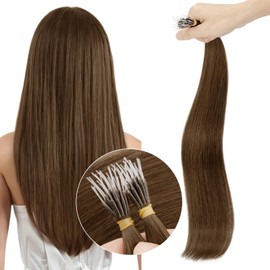 Elailite I Tip Hair Extensions Human Hair Elastic Itip Real Remy Hair Medium Brown 22 Inch 50G 50Strands Straight Pre Bonded Keratin Fusion Human Hair Extensions