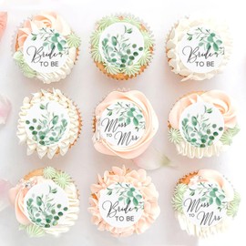 40pcs Edible Miss to Mrs Cupcake Toppers Glutinous Rice Paper Bride to Be Green Leaf Engagement Baby Shower Birthday Party Anniversary Party Decorations Supplies