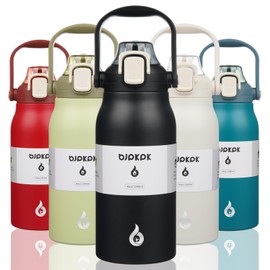 BJPKPK Insulated Water Bottles with Straw, 45 oz Stainless Steel Metal Water Bottle with One-handed Opening Lid, BPA Free Reusable Water Bottles, Jugs, Thermos for Gym Sports Outdoors, Black