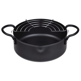 Pearl Metal HB-6152 Tempura Pot, 7.9 inches (20 cm), Both Hands, Iron, Induction Compatible, All Heat Sources, Frying Net, Black, Only One Stage