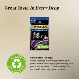 Twinings Earl Grey Bergamot & Lemon Flavoured Decaffeinated Black Tea Blend, 40 Biodegradable Tea Bags