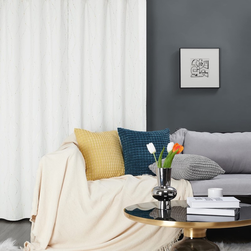 Deconovo Blackout Grommet Gold Pattern Printed Curtains, White, 42W x