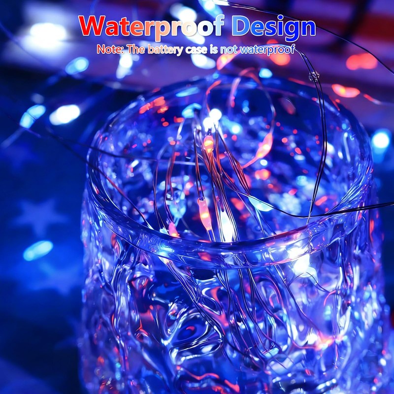 YEGUO 4 Pack Red White and Blue Fairy Lights Battery