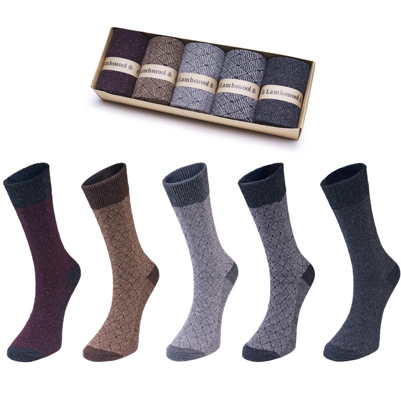 Tafluxe 5 Pairs Lambswool Thermal Socks for Men - Soft,