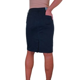 Women's Knee Length Stretch Chino Pencil Skirt Ladies Jeans Style Heavy Cotton Casual Summer Skirt Navy Blue 8-20 (16)
