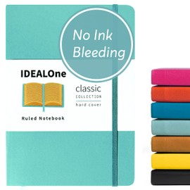 IDEALOne Classic Hardcover Lined Notebook Journal – Work, Home, School, 5.7 x 8 inches, 7mm wide college ruled,160 Pages, 100GSM, Elastic Band, Ribbon Bookmark (Mint, Single)