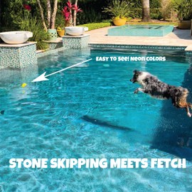 Skip NN' Fetch Small/Medium Floating Dog Toys Qty 2 | Stone Skipping Meets Fetch | Fun for Swimming Pool, Lake, Beach, and Land | Perfect Floating Water Toys for Small/Medium Dogs |