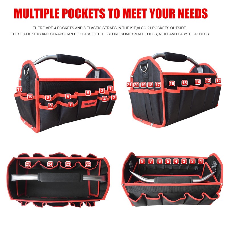 TOOLEAGUE 19 Inches Heavy Duty Tool Bag 25 Pockets, 1680D