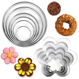 GEDEUBAN 11 PCS Large Round & Flower Cookie Cutter Set, Round Cookie Cutter 2" 3" 3.5" 4" 5" 6", Stainless Steel Biscuit Cutters