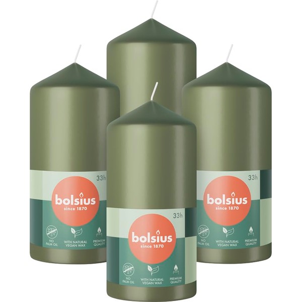 Bolsius Pillar Candles - Green - 4-Pack - 12 x