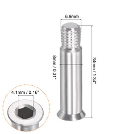 PATIKIL 34mm in Linea ASSE Viti, 8pz Albero Esagonale Incassato Vite Sostituzione Fissaggio Alluminio per Pattini Roller, Argento