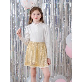 Girls Sequin Skirt Kids Pleated Sparkling Skirt Toddler Glitter Dance Skirt for Party 5-14 Years, gold