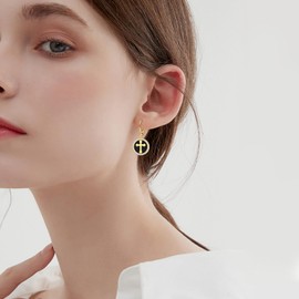 Sterling Silver Cross Earrings for Women Yellow Gold Cubia Zirconia Black Cross Dangle Earrings Jewellery Gifts for Teen Girls