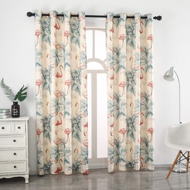 Autumn Dream Leaves Flamingo White Blackout Curtains, Grommet Top Microfiber Pastoral Floral Curtains Drapes for Living Room,Farmhouse,Bedroom,52by84 inch
